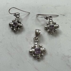 Vintage Sterling Silver Amethyst Pendant & Earring set